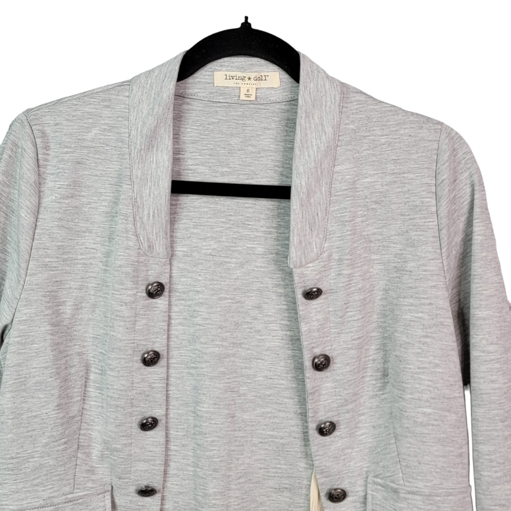 Living Doll Los Angeles Vedor Heather Gray Open Ruffled Cardigan Top Size S NWT - Picture 2 of 13